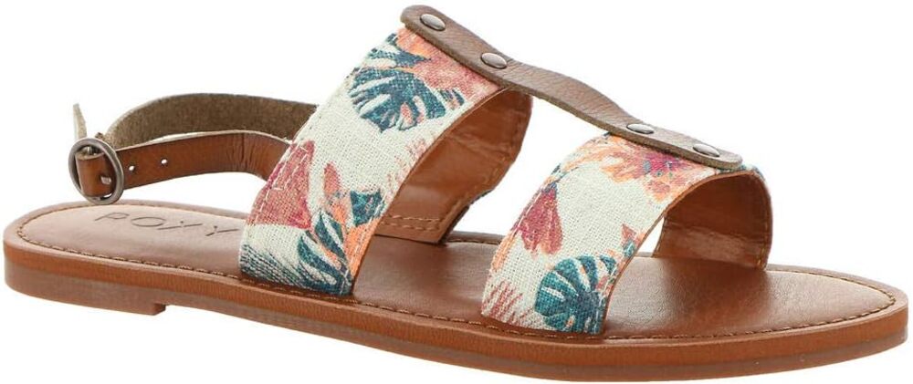 Roxy Chrishelle Women's Sandal Size 7 Tan Floral Slingback Strappy Flat
